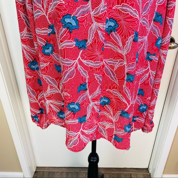 Bohemian Rose & Olive Women's Red Floral Blouse Tie Front Long S Large Hippie - Picture 4 of 10